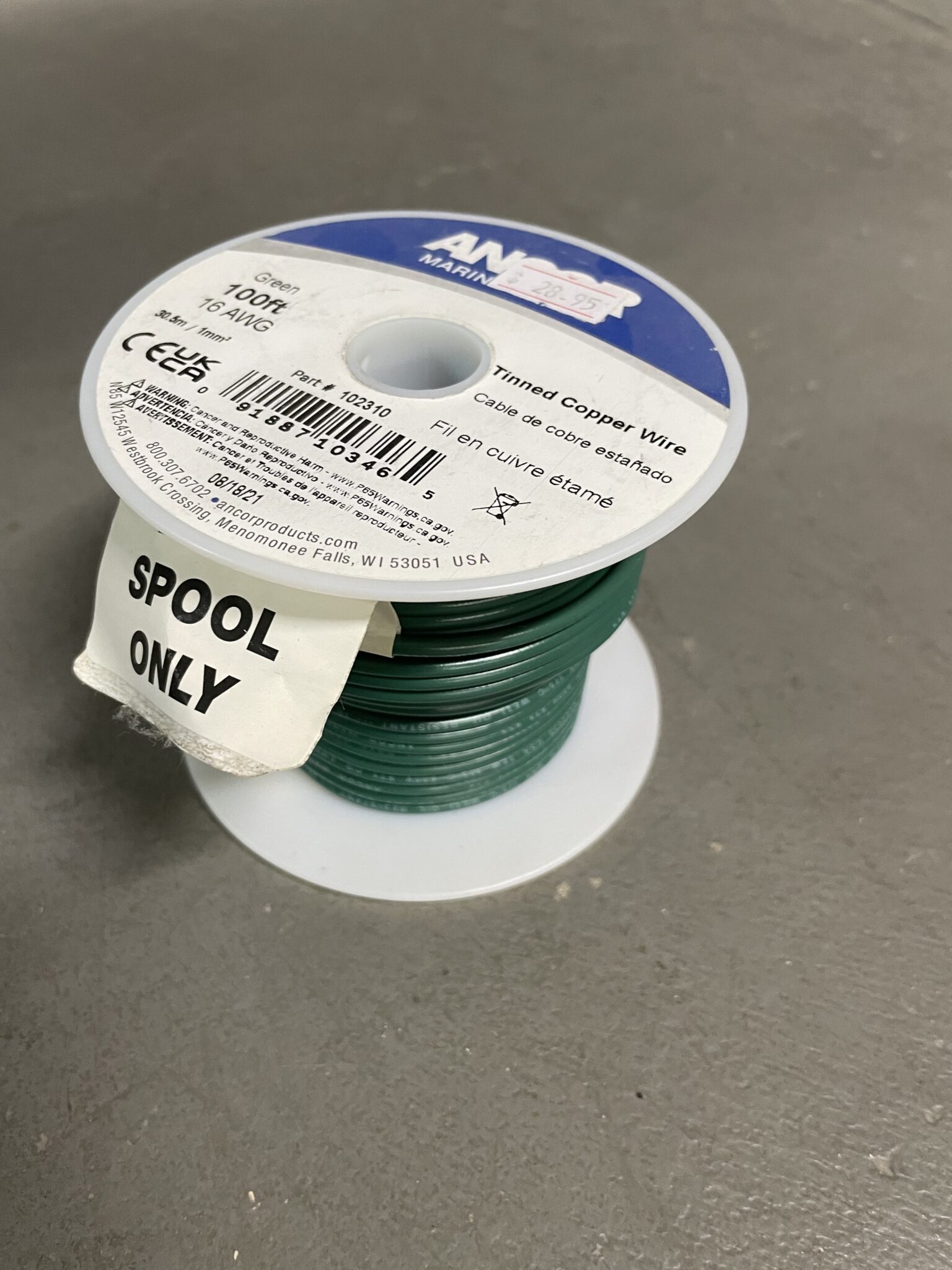 ANCOR 16 AWG Marine Grade Green 100′ Spool – BTW Electronic Parts